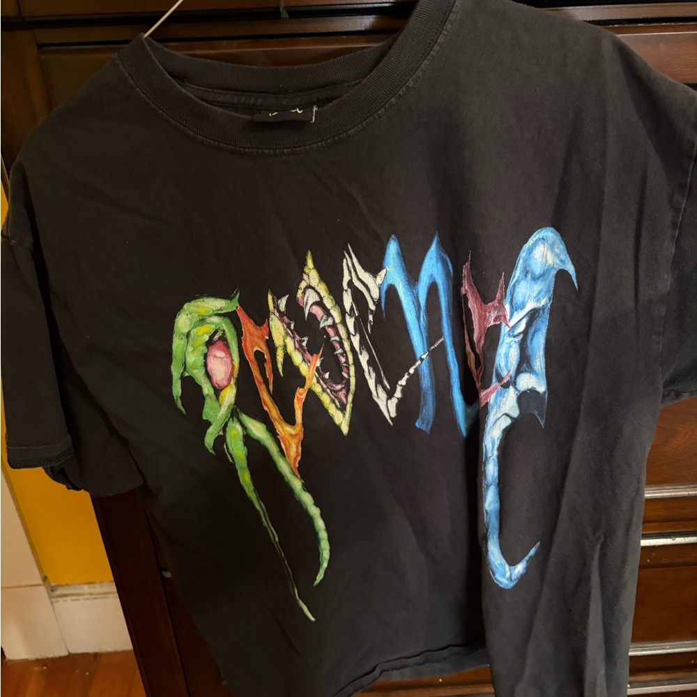 Black Graphic Tee with Multicolor Creepy Lettering